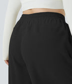 Pantalon décontracté grande taille en velours côtelé coupe droite taille haute avec poches latérales