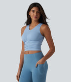Débardeur crop de yoga OneForm Seamless Flow col V froncé