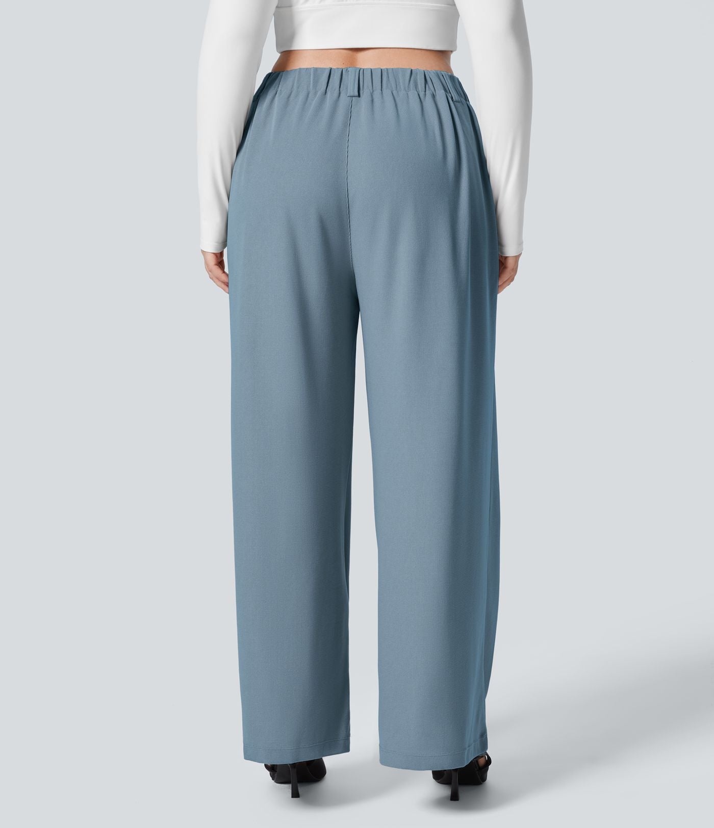 Halara Flex™ Pantalon tailleur Grande taille à Taille Haute, Poches Latérales Plissées, Jambes Larges, en Tissu Gaufré