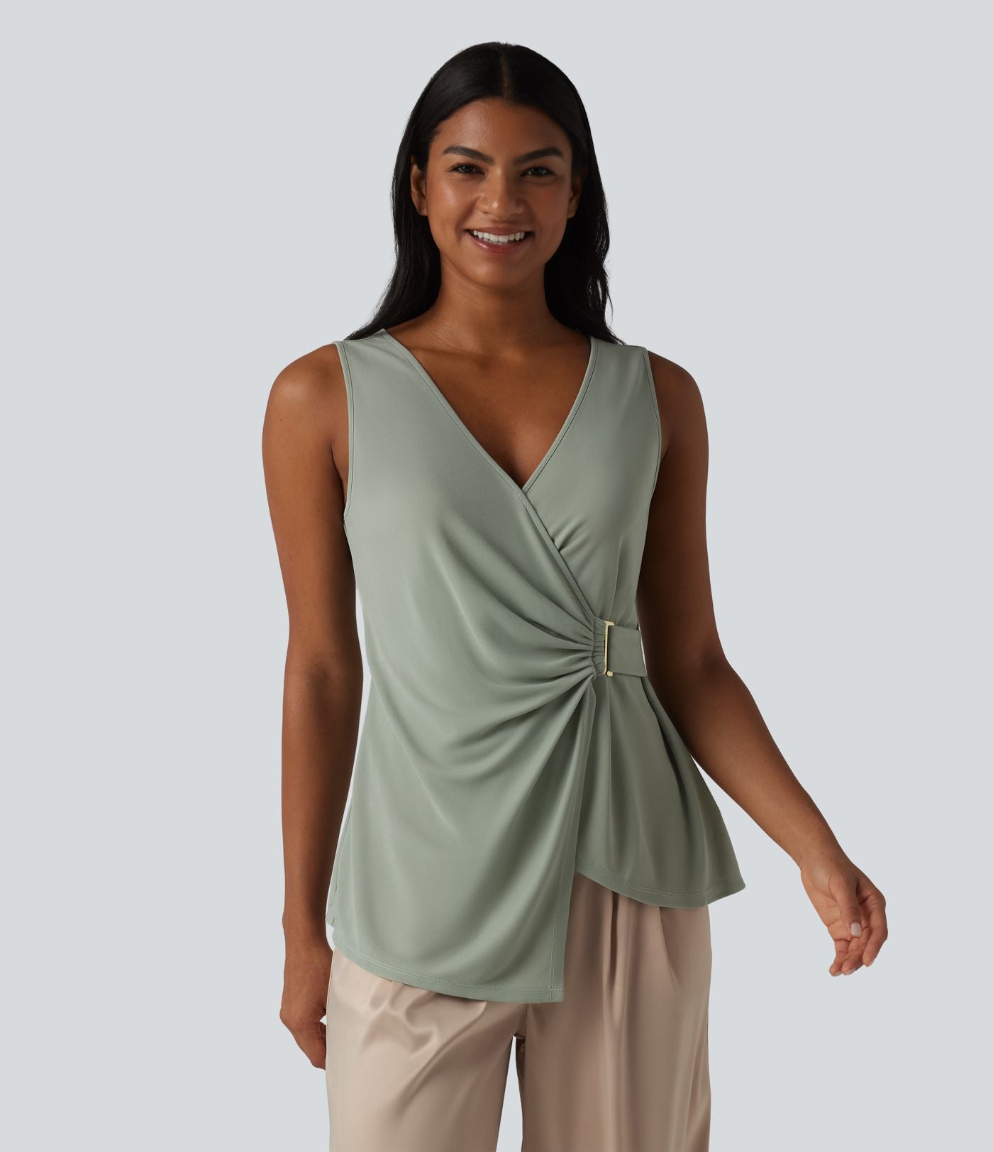 Chemise casual sans manches col V ourlet asymétrique