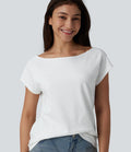 T-shirt décontracté col bateau manches courtes coton