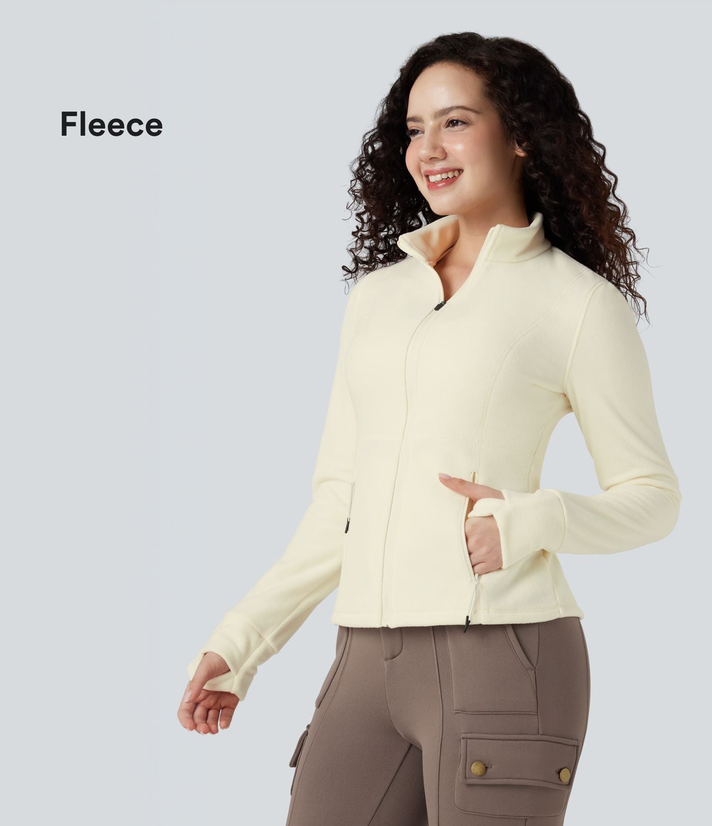 Veste randonnée col cheminée manches longues avec trous pour pouces et poches