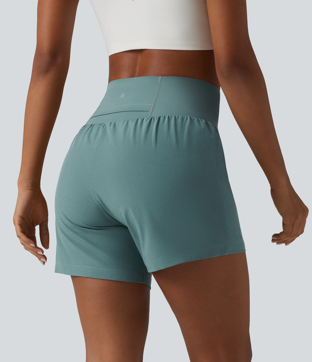 Short de yoga 2 en 1 taille très haute ventre plat séchage rapide 12,5 cm avec poches