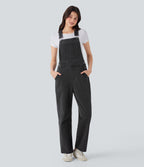 Salopette casual denim Halara Flex™ jambe droite maille extensible avec boutons et multiples poches
