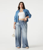 Pantalon jogging grande taille en molleton French Terry effet jean avec poches