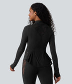 Veste ajustée yoga SoftlyZero™ dentelle contrastante avec trous pouces-UPF50+