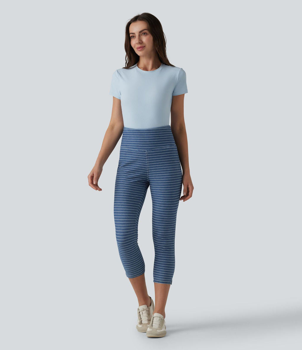 Halara Flex™ Jeggings capri décontracté à rayures fendues taille haute ventre plat avec poches