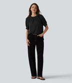 Blouse décontractée col rond manches courtes - réversible