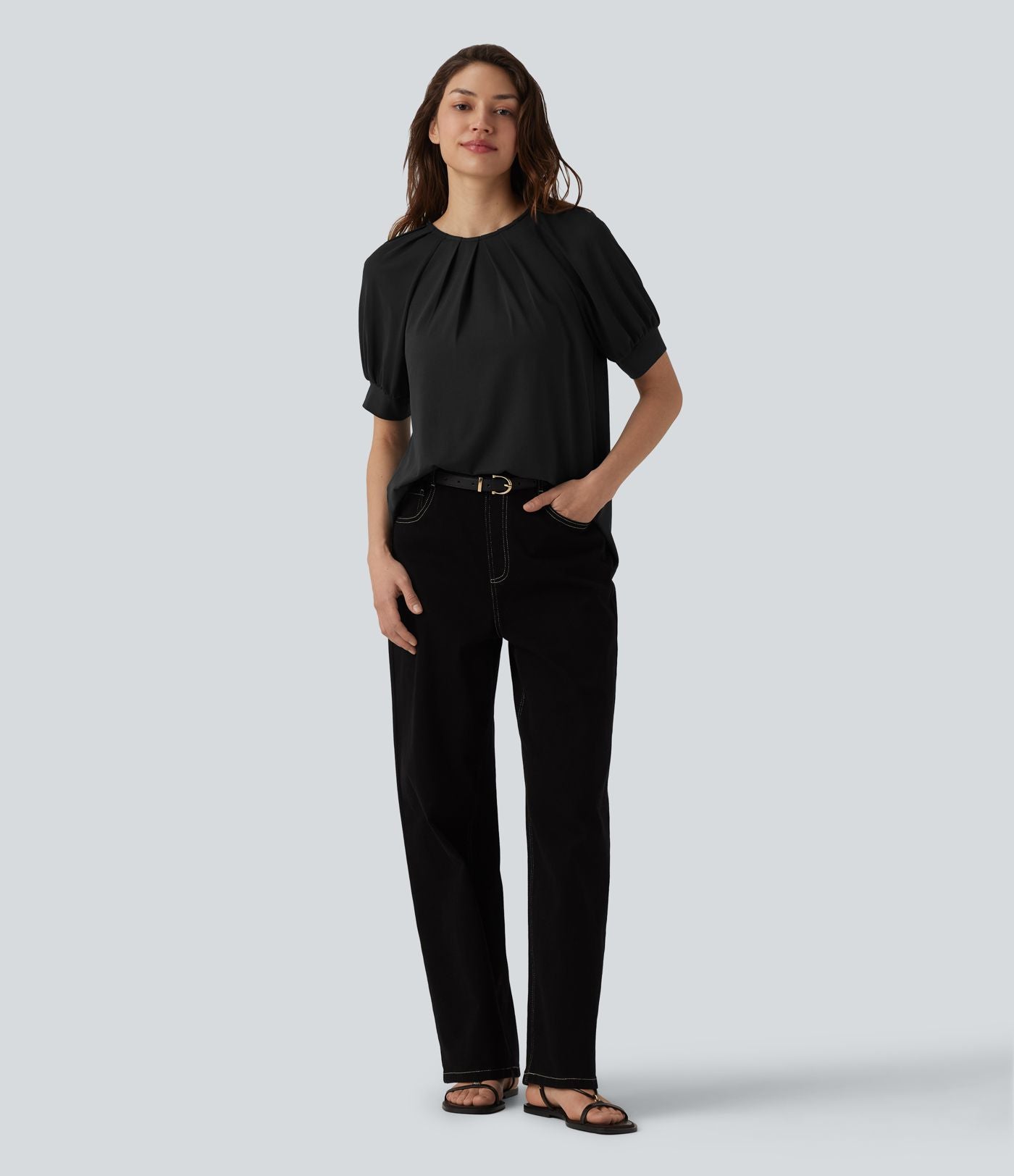 Blouse décontractée col rond manches courtes - réversible