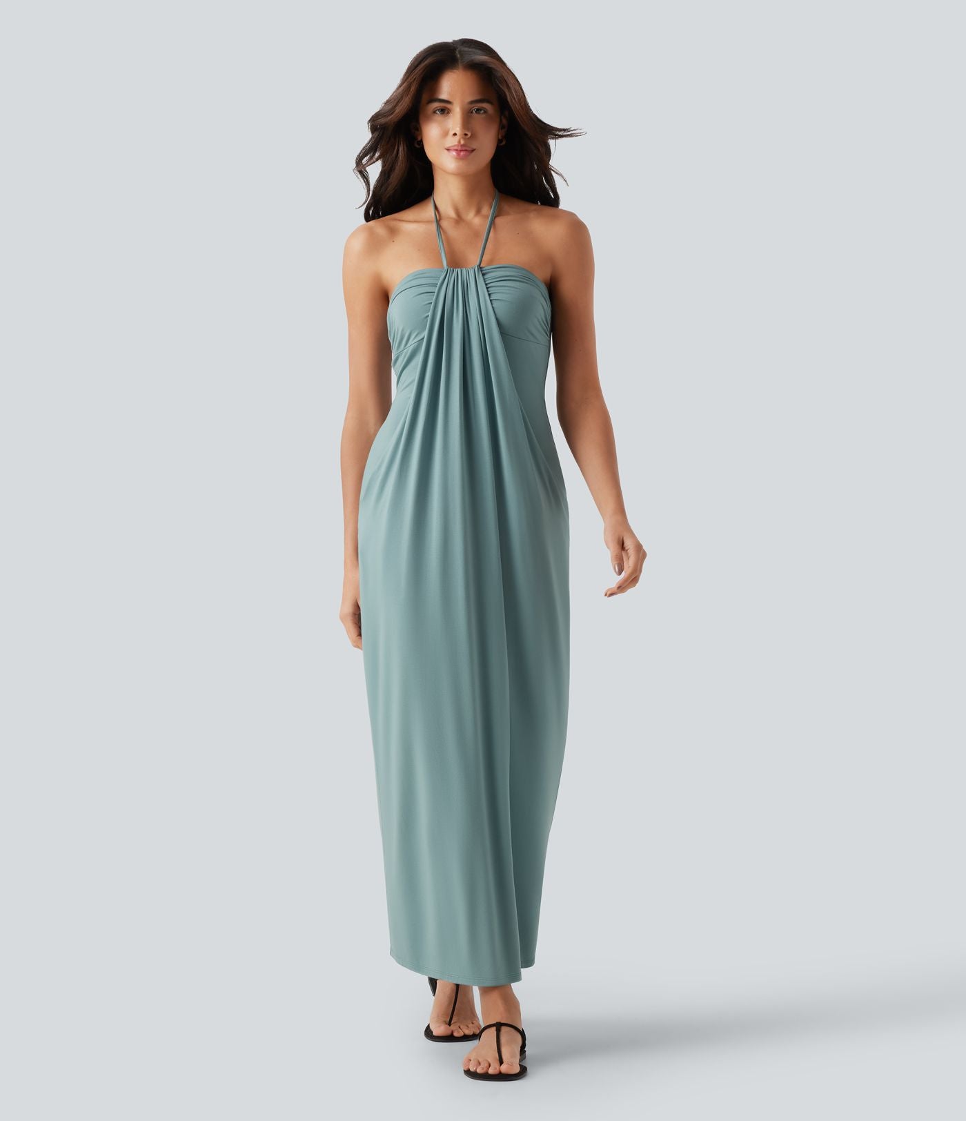 Robe longue dos nu col licou avec nœud et poches