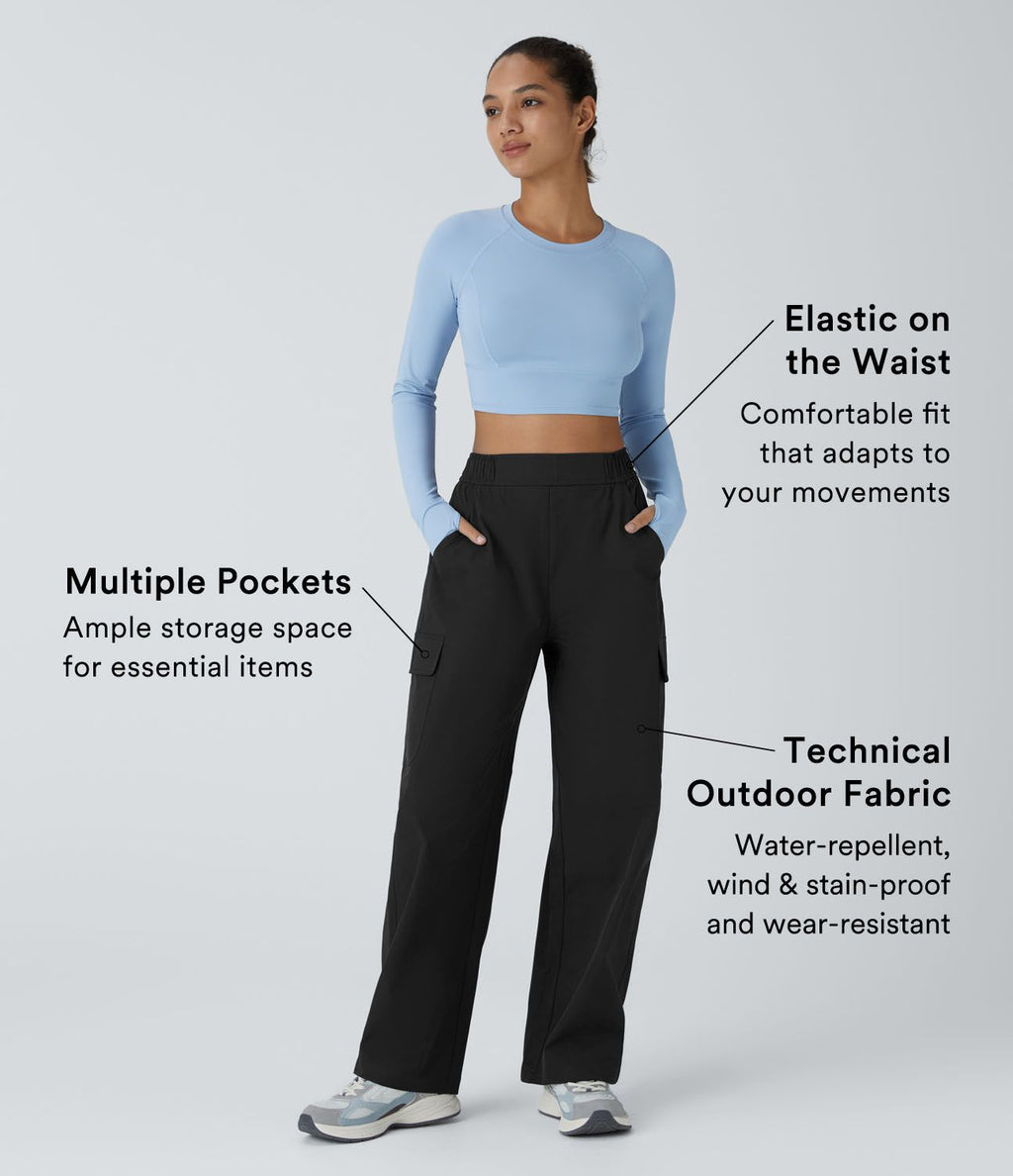Pantalon cargo de camping déperlant et résistant à l’usure, taille haute, avec poches