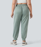 Jogging yoga grande taille froncé taille haute avec cordon de serrage et poches