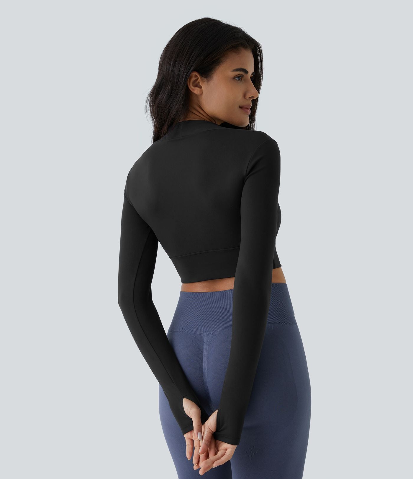 Softlyzero™ Plush Top de Sport Yoga Pull Manches Longues Trou pour Pouce 2 en 1 Court