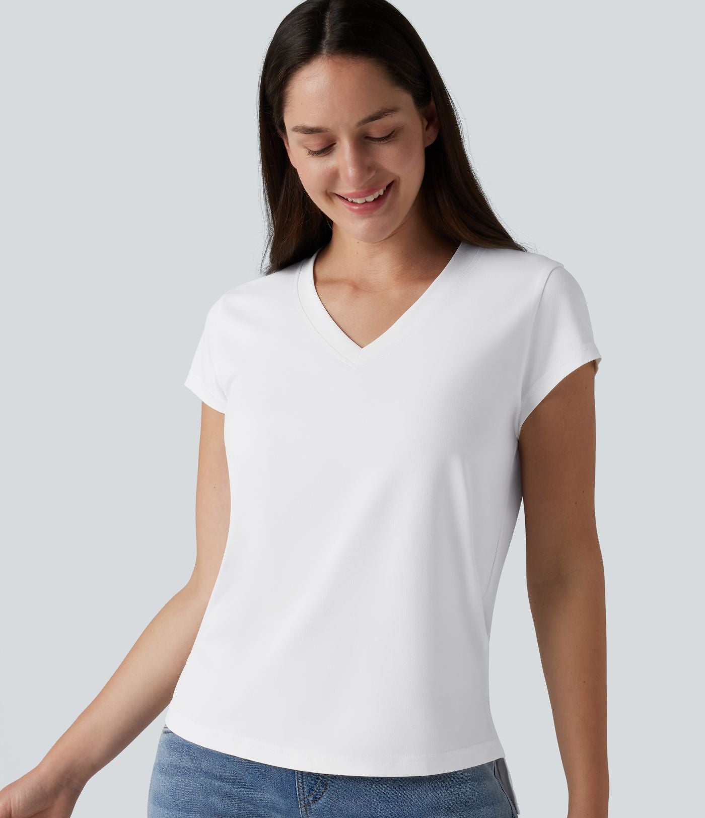 T-shirt casual col V manches courtes