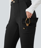 Pantalon cargo de randonnée ajusté polaire taille haute avec poches