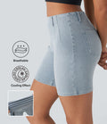 Short décontracté Halara Flex™ en maille denim extensible délavée taille Mi, haute avec poches arrière et effet frais InstantCool