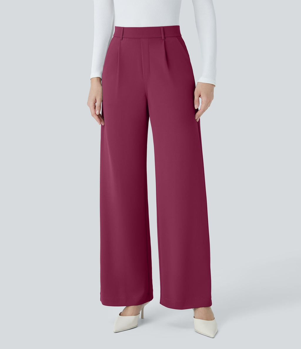 Halara Flex™ Pantalon Tailleur Droit à Taille Haute avec Pli Poches Latérales en Crêpe