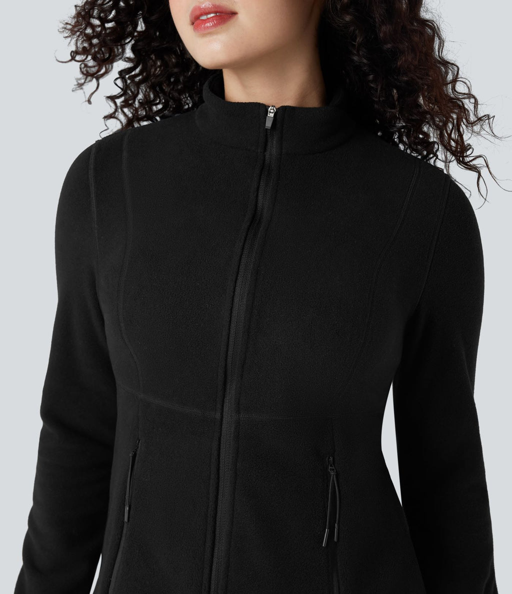 Veste randonnée col cheminée manches longues avec trous pour pouces et poches