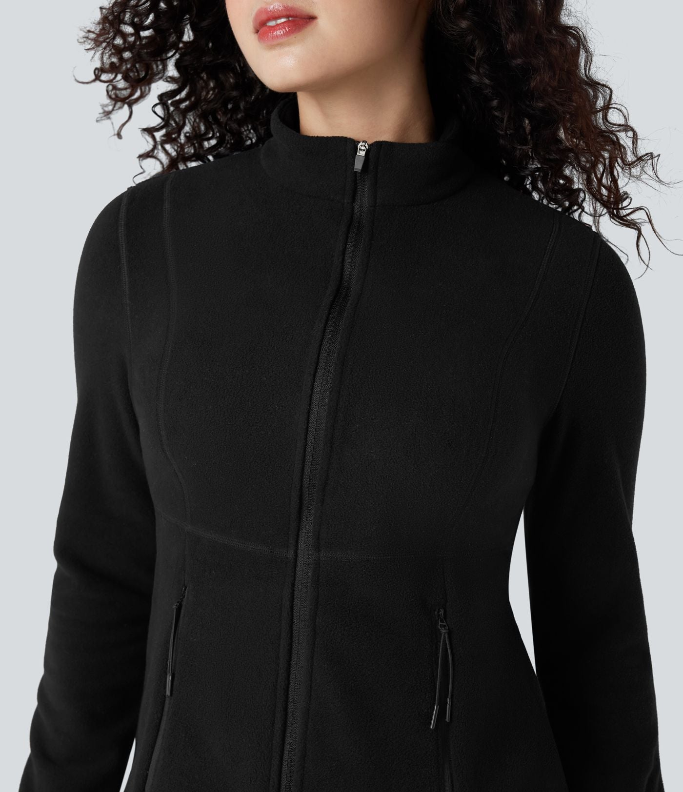 Veste randonnée col cheminée manches longues avec trous pour pouces et poches