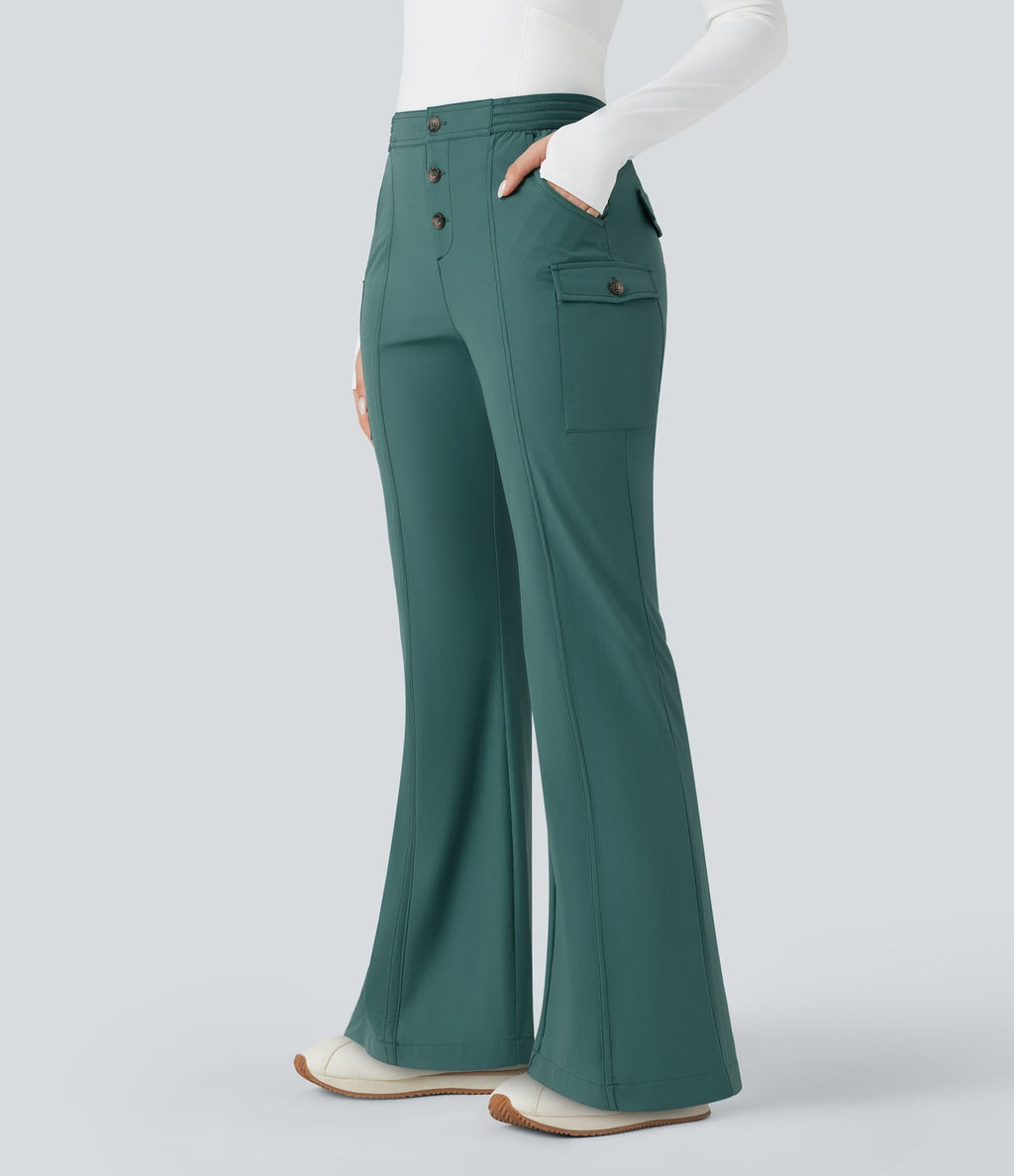 Pantalon de randonnée bootcut déperlant résistant à l'abrasion taille basse avec poches