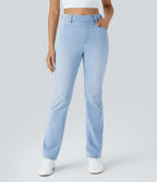 Halara Flex™ Jeans bootcut Casual Taille Haute Multiples Poches Lavés Élastiques et Tricotés Coupe