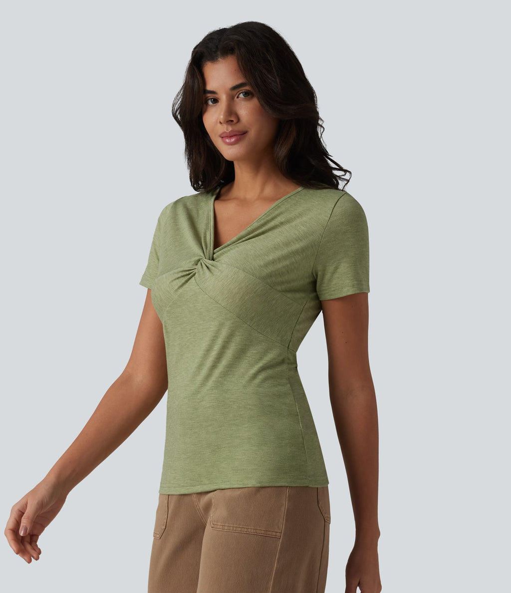 T-shirt casual col V à manches courtes