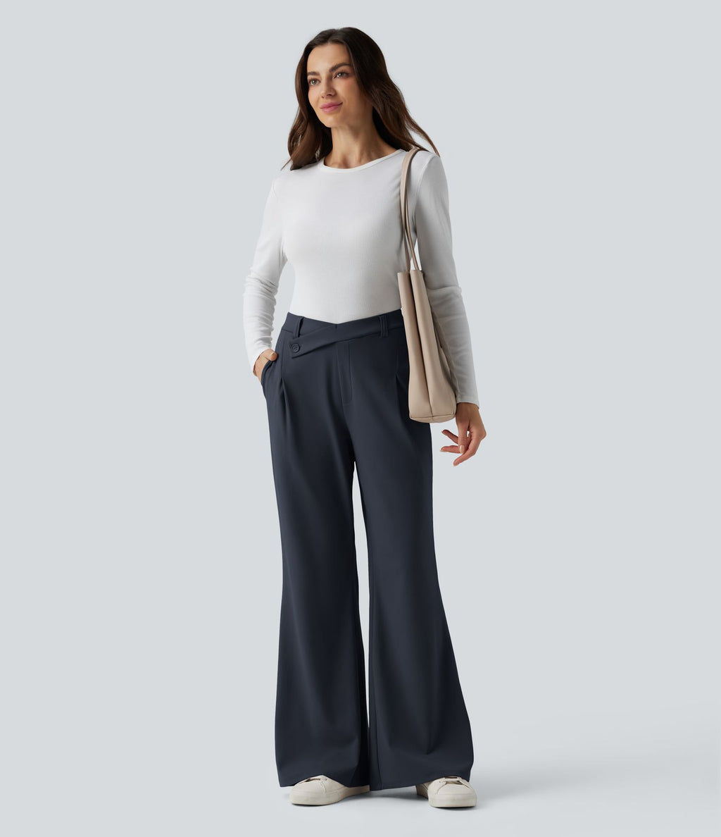 Pantalon tailleur évasé asymétrique taille haute Halara Flex™ DayStretch avec poches