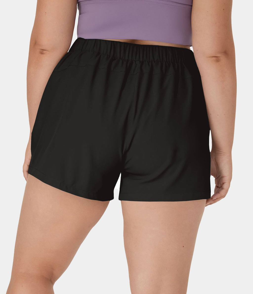 Short 7,5cm Grande Taille à Taille Haute avec Ceinture Élastique à Cordon et Poches Latérales