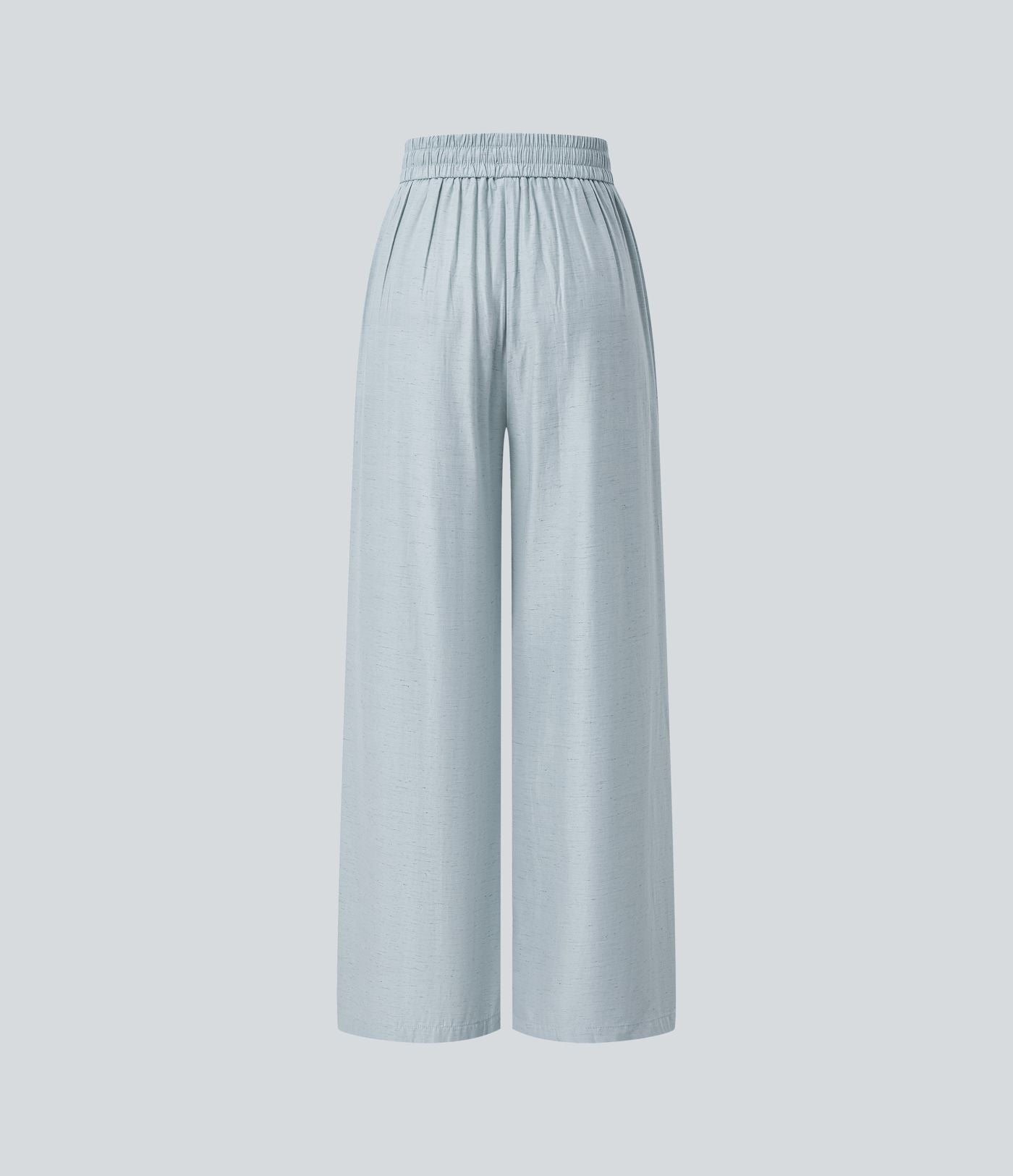 Pantalon casual large fluide mélange lin taille haute avec cordon de serrage et poches