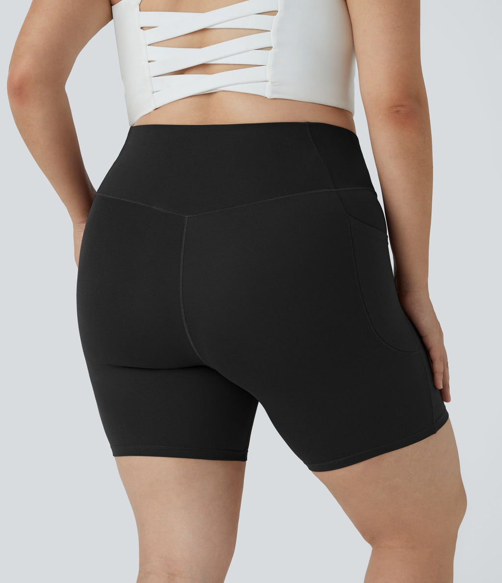 Softlyzero™ Short Biker Taille Haute Crossover Poches Latérales Yoga Grande Taille 17,5cm