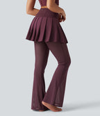 Legging de danse flare Breezeful™ 2-en-1 avec jupe plissée, taille haute, mesh contrasté, séchage rapide et poches