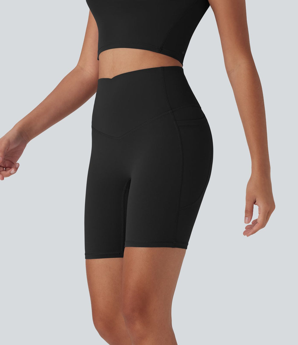 Pantalon large fluide décontracté gainant taille haute avec poches