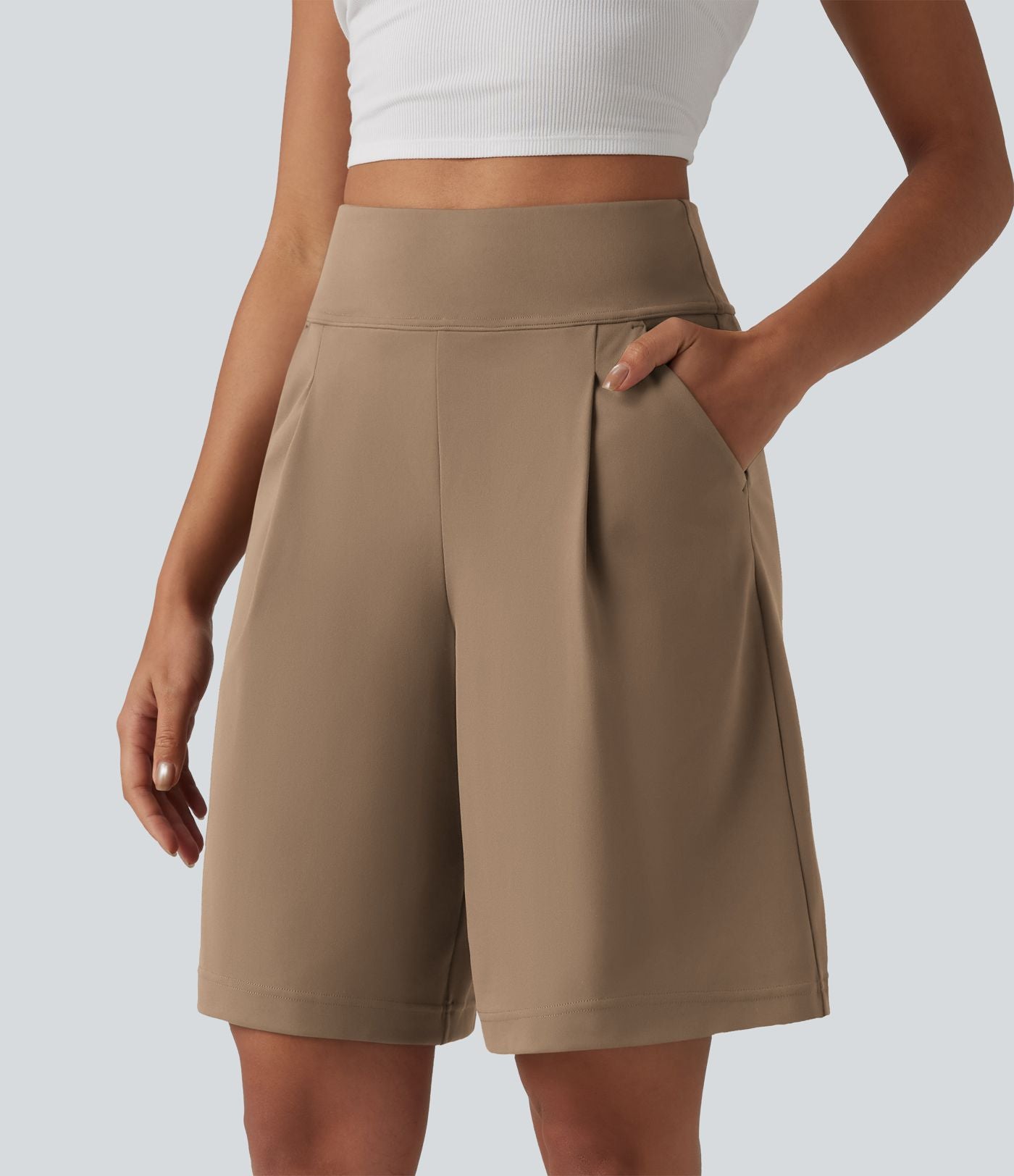 DayStretch Short tailleur bermuda plissé taille haute 25,5 cm avec poches