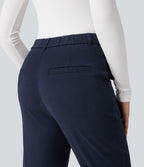 Pantalon coton 7/8 coupe ajustée taille mi-haute avec poches