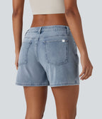 Short asymétrique en jean délavé Halara Flex™ taille basse à poches multiples