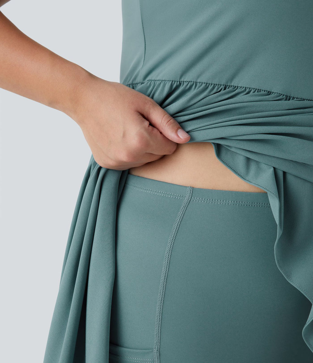 Breezeful ™ Dos Nu Asymétrique Ourlet Croisé 2 Pièces Poche Latérale Fluide Midi Séchage Rapide Casual Robe Grande Taille