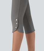 Pantalon Corsaire de Costume Taille Haute avec Poches Arrière et Boutons Pression