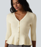 Gilet péplum à col en V et manches 3/4