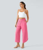 Breezeful™ Pantalon Fluide Vacances Séchage Rapide Taille Haute Croisée Poches Latérales Plissées Fente