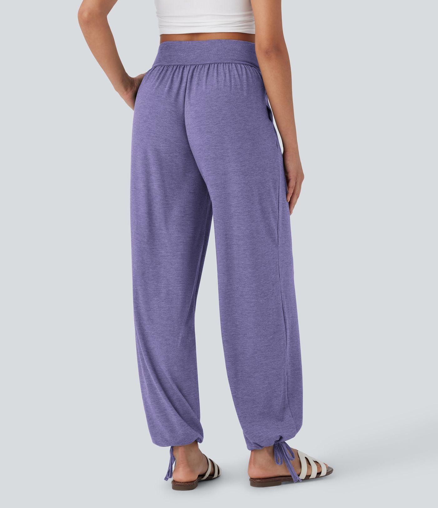 Pantalon de jogging décontracté à taille haute croisée avec poches latérales et cordon de serrage