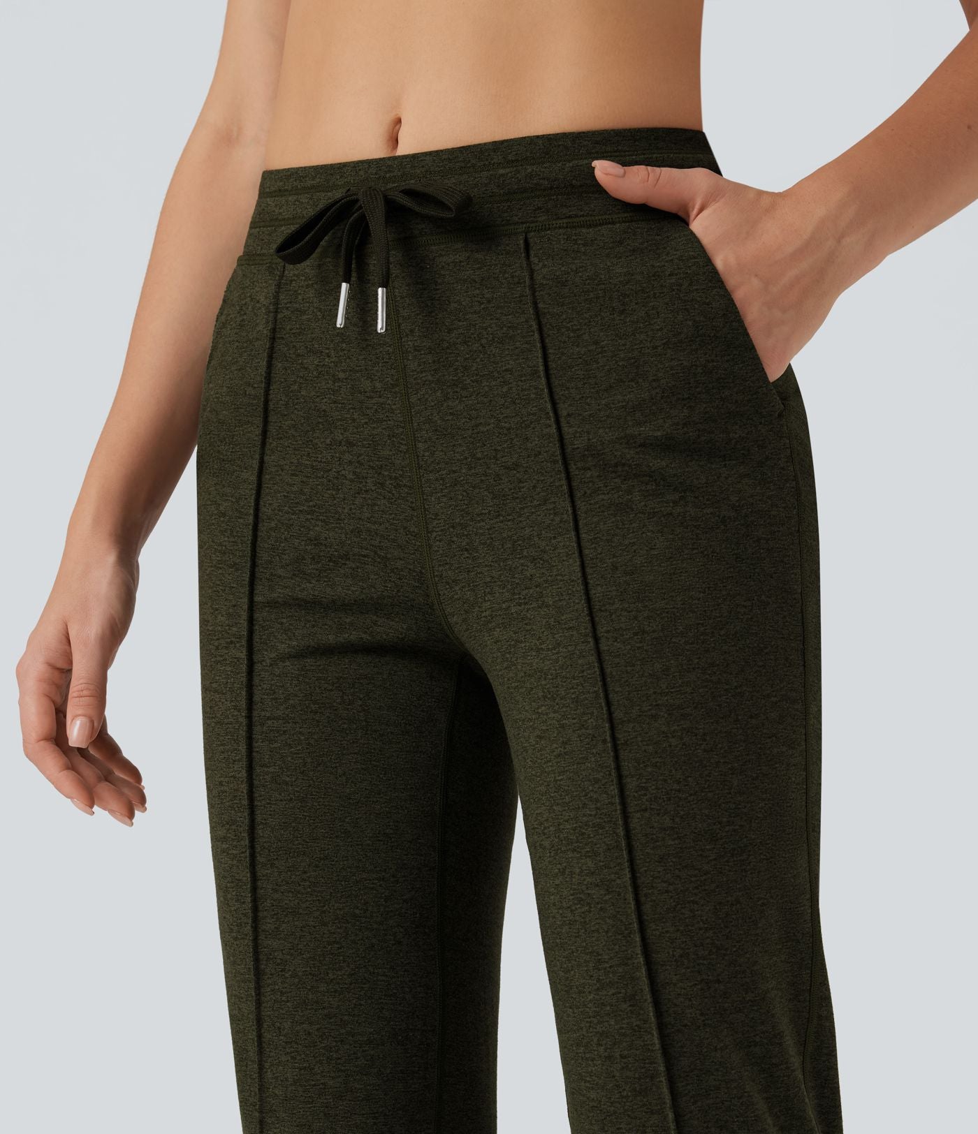 Pantalon d'entraînement taille mi-haute jambe droite avec cordon de serrage et poches