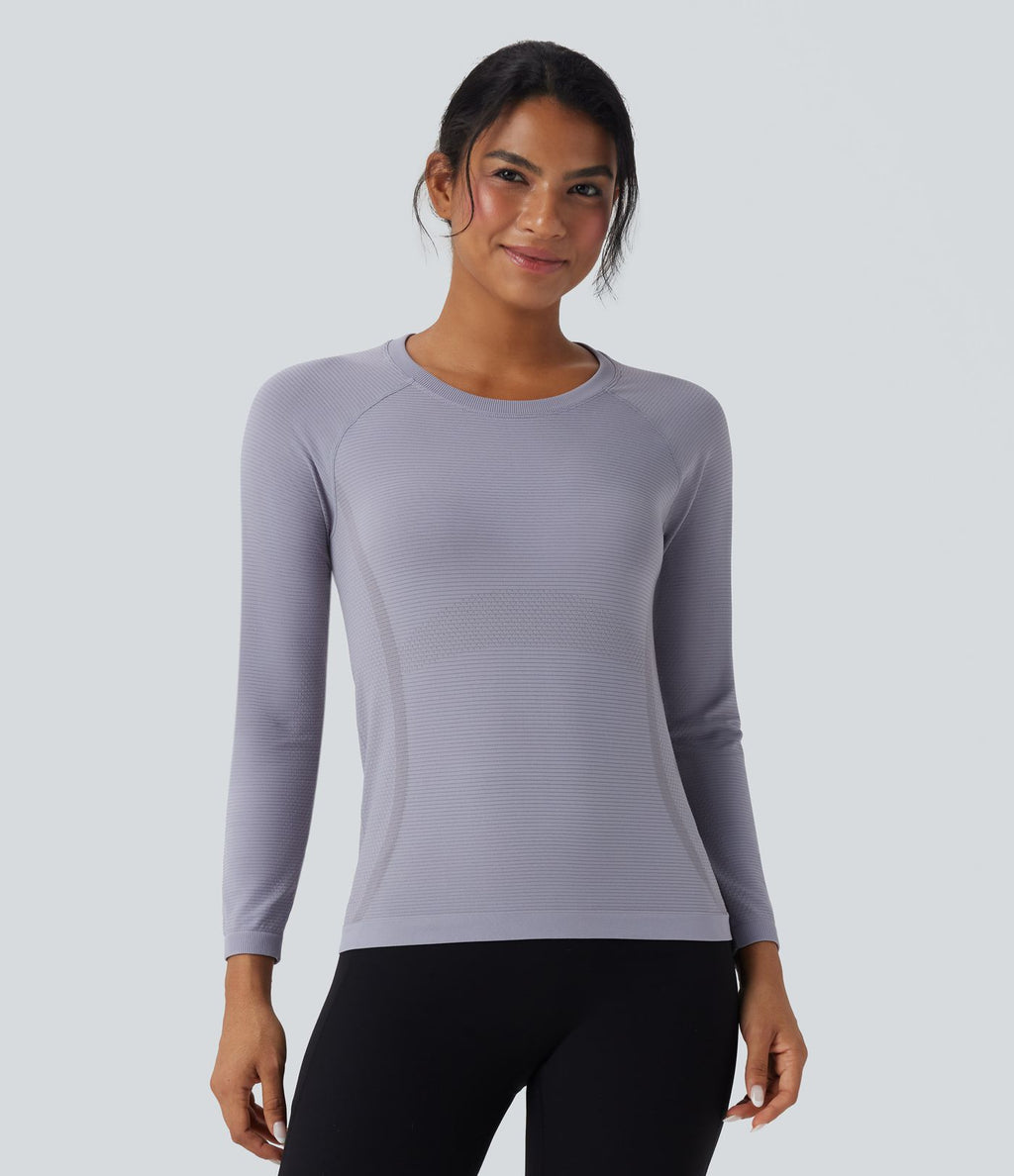Haut de sport col rond manches raglan longues sans couture OneForm Seamless Flow
