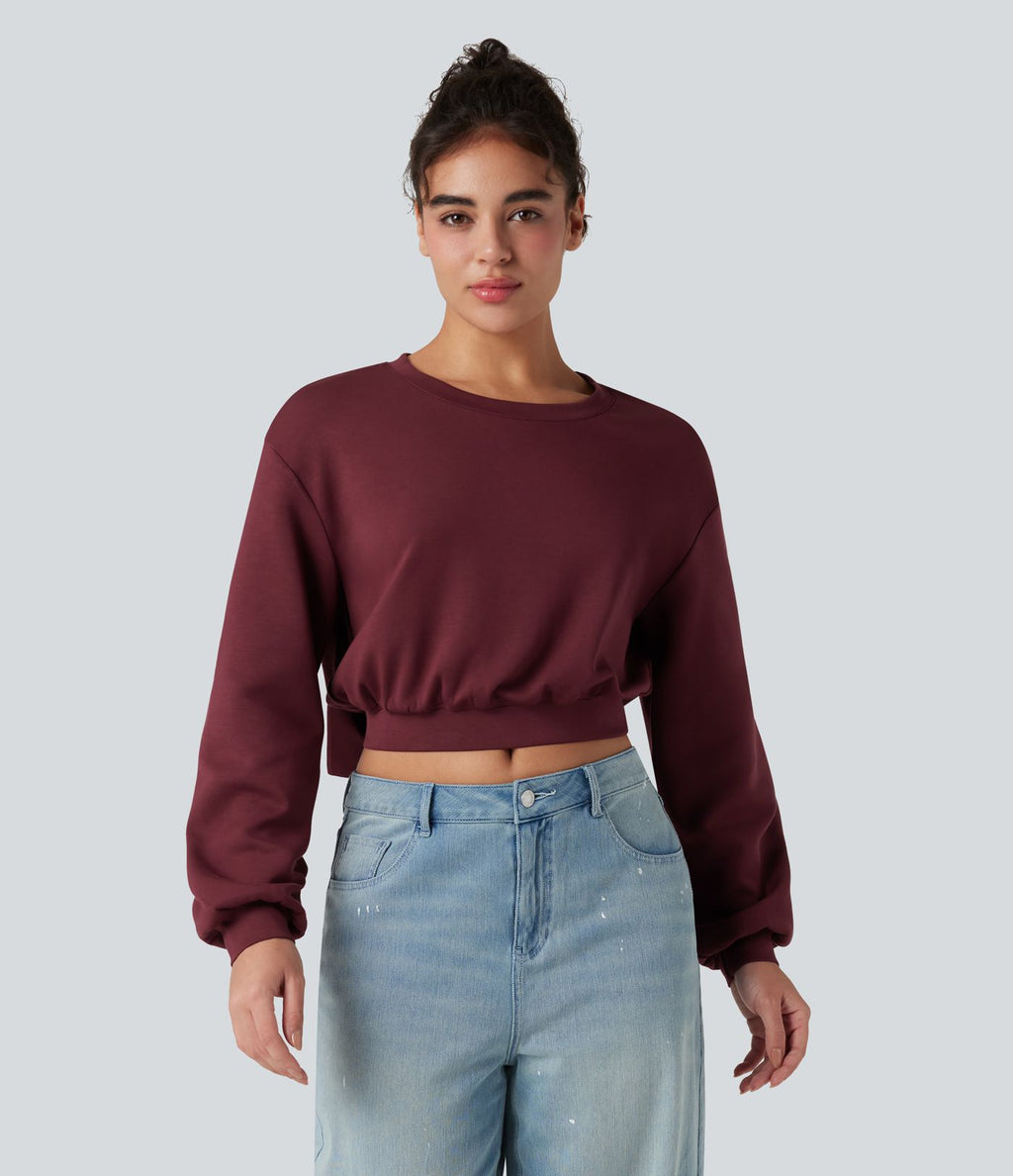 Sweat-shirt décontracté SpacerTek™ court, manches longues, col rond avec nœud dans le dos