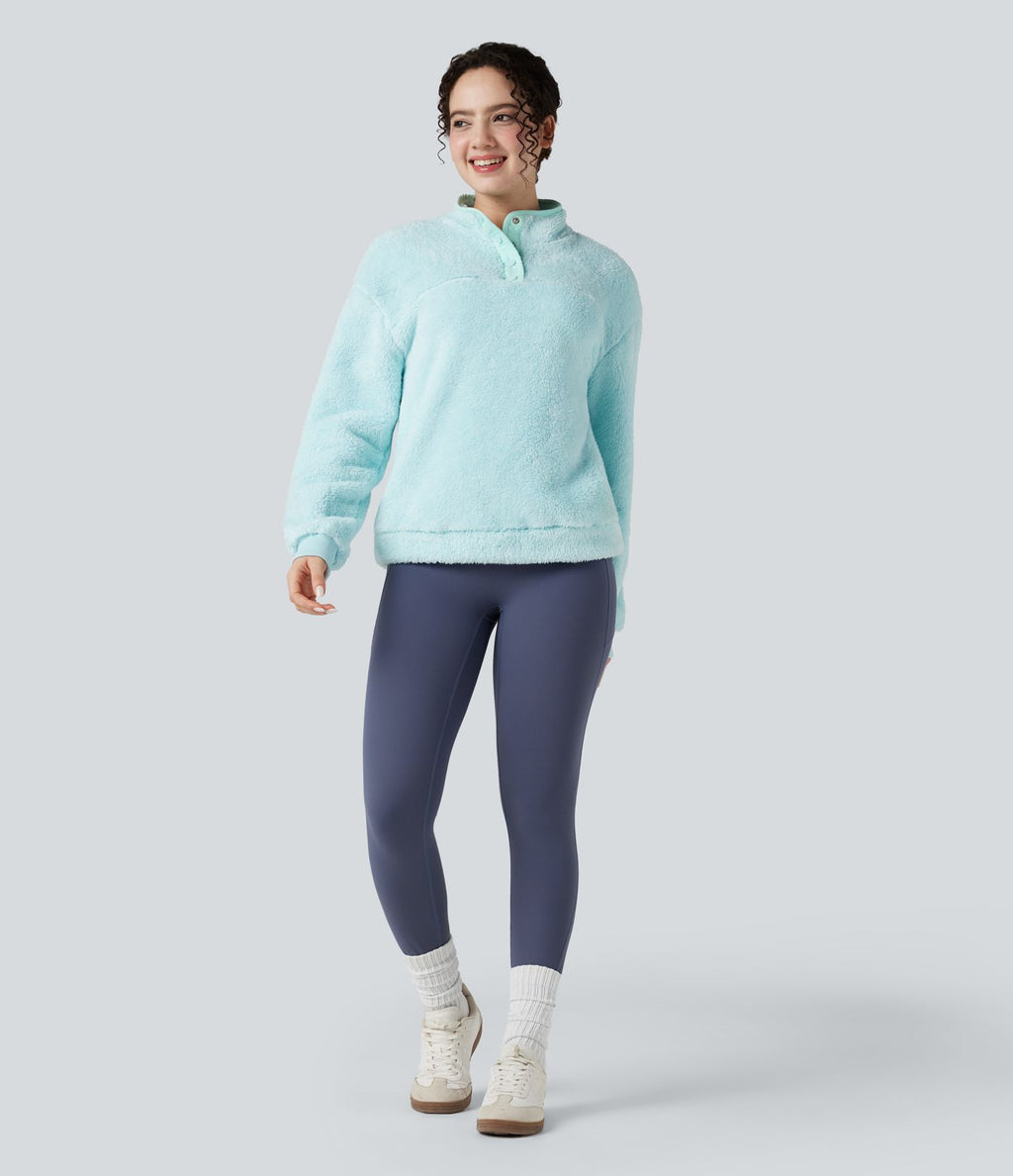 Sweat-shirt polaire col montant boutonné