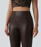 Pantalon décontracté taille haute, coupe bootcut, en PU extensible avec poches