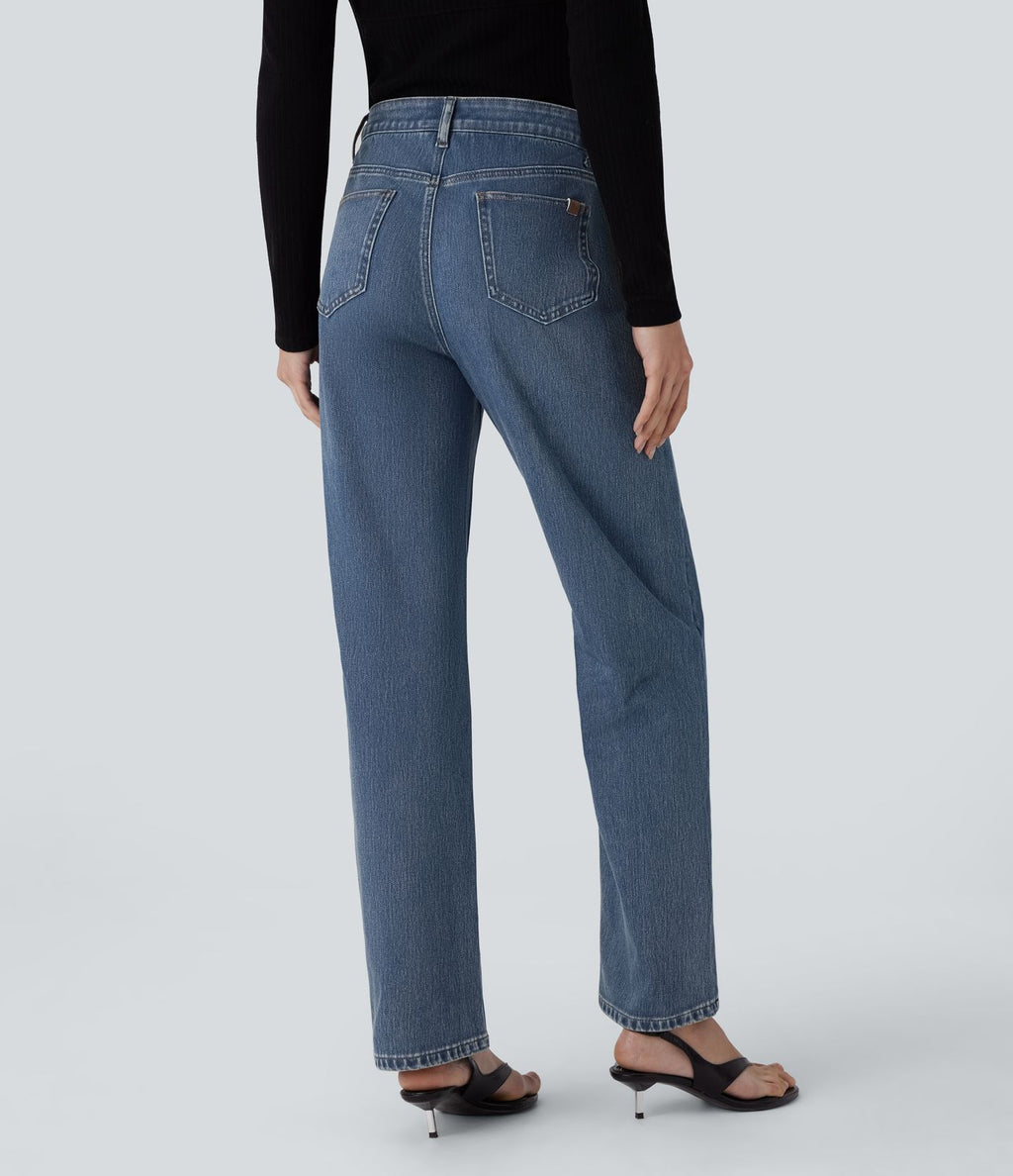 Halara Flex™ Jean droit extensible à taille haute avec bouton, fermeture éclair et poches multiples