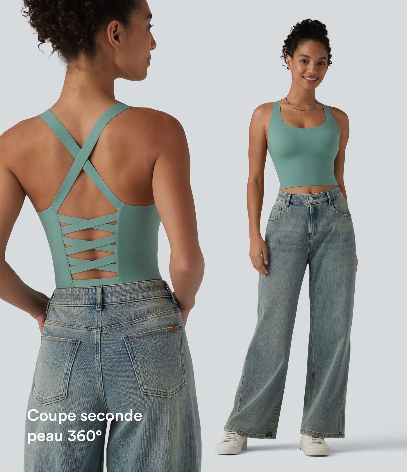 Crop top casual col U avec brassière intégrée — Bonnets B-E