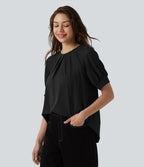Blouse décontractée col rond manches courtes - réversible