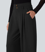 Pantalon de travail en crêpe à taille haute et jambes larges avec double ceinture et poches Halara Flex™