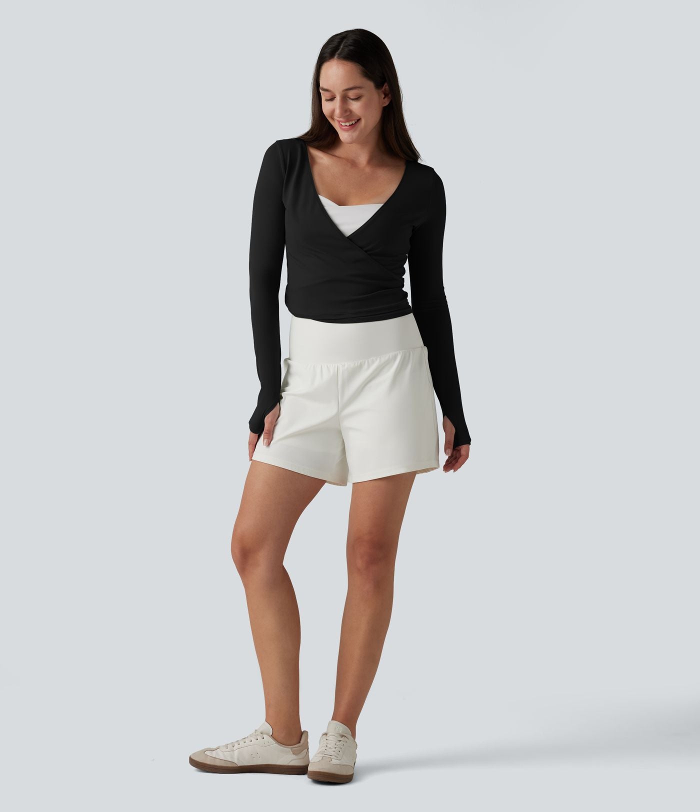 Haut casual SoftlyZero™ cache-cœur à manches longues avec passe-pouces, protection solaire UPF 50+